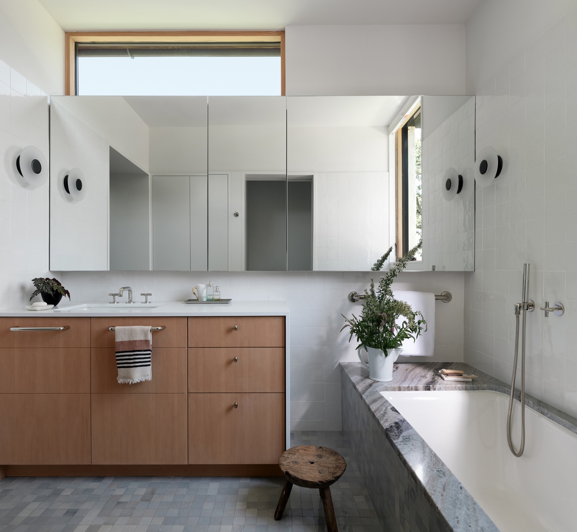 Hillside House bathroom with zellige tile in West Lake Hills, Texas